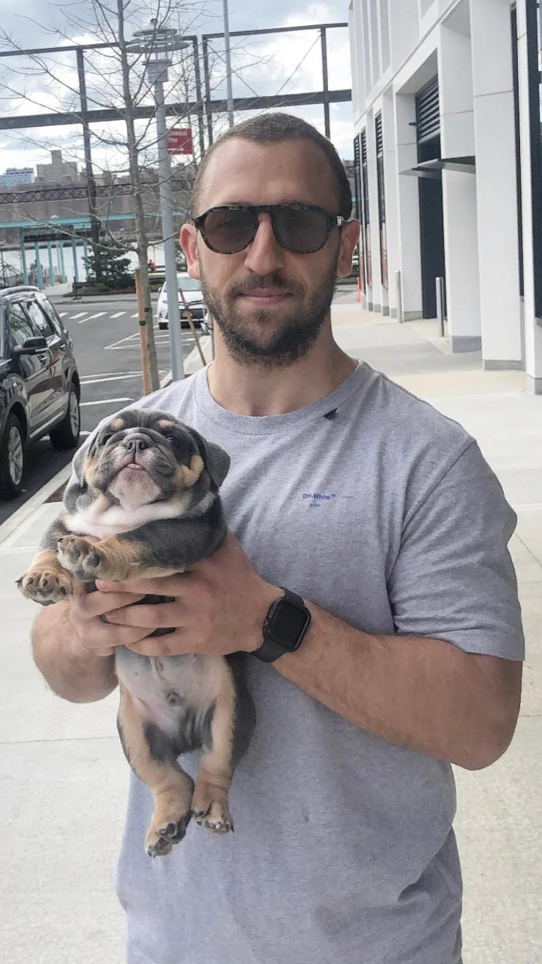 Isaac Horowitz with Franki the English Bulldog